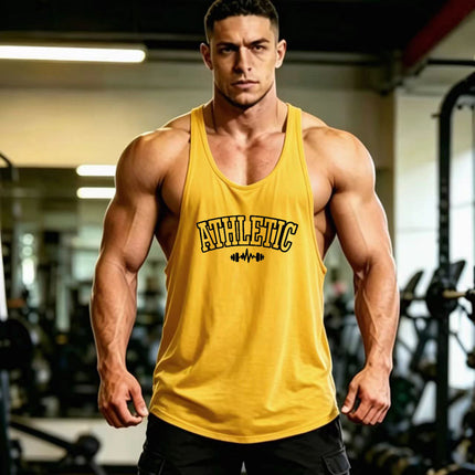 Summer Men's Vest Thin Strap Sports European and American Bodybuilding Fitness T-shirt Printed logo Waistle I-Shoulder Loose Men