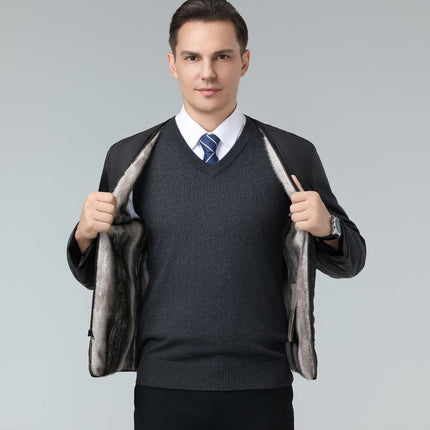 Middle-Aged and Elderly Men's Mink Velvet Lining Cotton Outwear Men's Lapel Lightweight Warm Cotton Outwear Dad's Winter Thickeneded Cotton Jacket