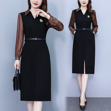 2026 Spring New Style Elegant Slim Fit Fashionable Slimming Light Business Style Chic Slim Fit Fake Two-Piece Plus Size Dress