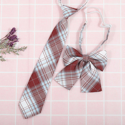 Japanese and Korean striped jk/dk college style men's and women's red cyanotic gray blue shirt accessories tie-free collar set