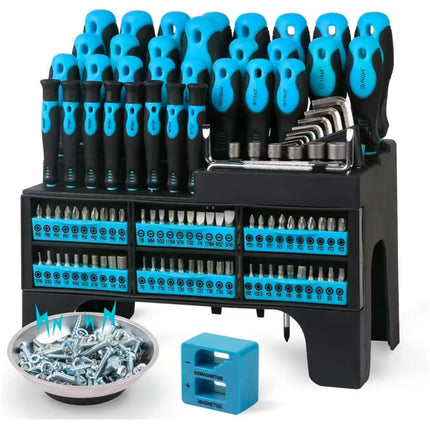 Cross-Border Customizable 118-Piece Manual Screwdriver Bit Set with Demagnetizer, Available in Red, Blue, and Green with Plastic Holder