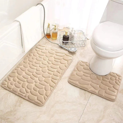 Amazon Pebble Embossed Coral Velvet Floor Mat Two-Piece Set Bathroom Absorbent Sponge Foot Mat Non-Slip Door Mat in Stock