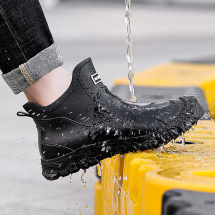 Japanese and Korean Short Anti-Fouling Black and Red Contrast Men's Rain Boots Eco-Friendly Cross-Border Couple Rubber Shoes European and American Outdoor Wading Large Size Shoes