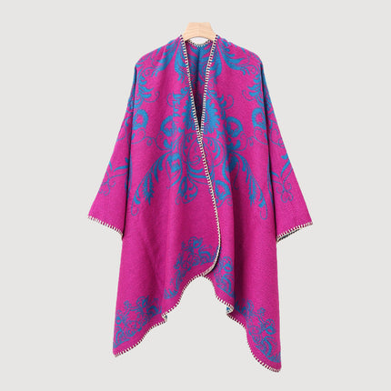 Xinjiang, Xizang, Inner Mongolia Travel Wear Red Shawl Large Cloak Scarf Ethnic Style Outer Warm Cloak for Women