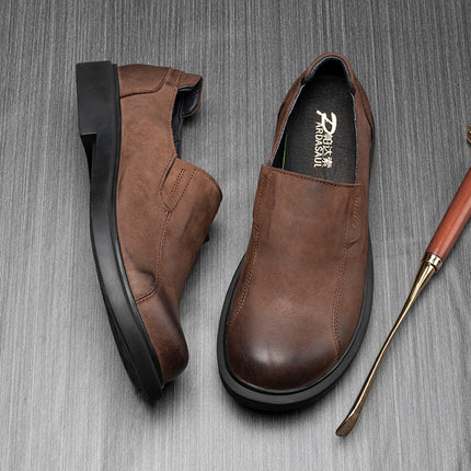 Men's Shoes New Spring Genuine Leather Fashion Leather Shoes Men's Slip-On Suede Retro Business Shoes Versatile Casual Shoes Trendy
