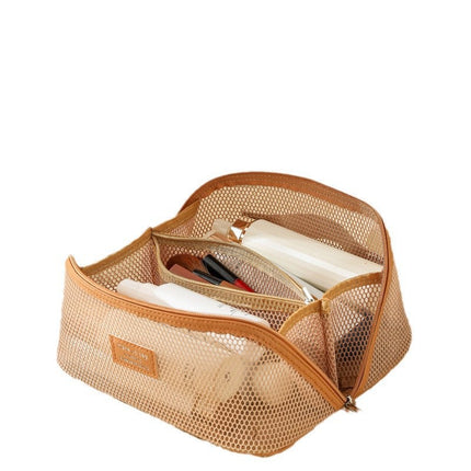 Cross-Border New Product Mesh Large-Capacity Cosmetic Bag for Women, Multi-Functional Partitioned Travel Toiletry Storage Bag, Portable
