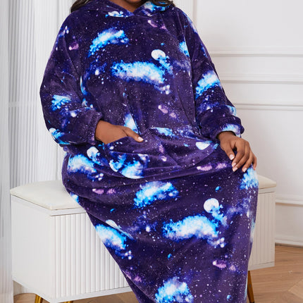Cross-border Hot Sale Wholesale plus size Women Pajamas Flannel Hooded Starry Night Gown dress Pullover Home Clothes