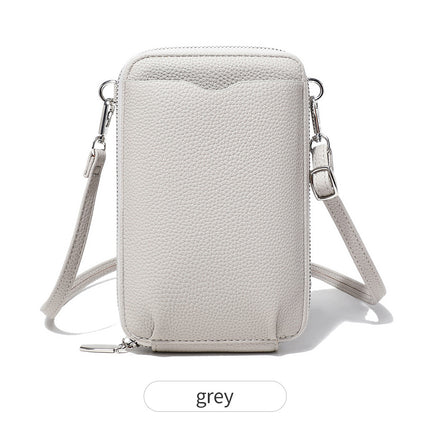 Cross-Border 2026 New Style Lychee-Pattern Soft Leather Vertical Zipper Phone Bag Large Capacity Women's Shoulder Bag Crossbody Wallet