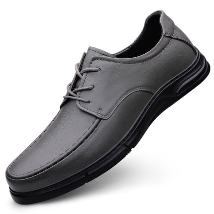 Men's Summer Men's Breathable Cowhide Business Dress Casual Shallow Mouth Lace-up Thick Bottom Low-top Hand-grip Pattern Men's Shoes
