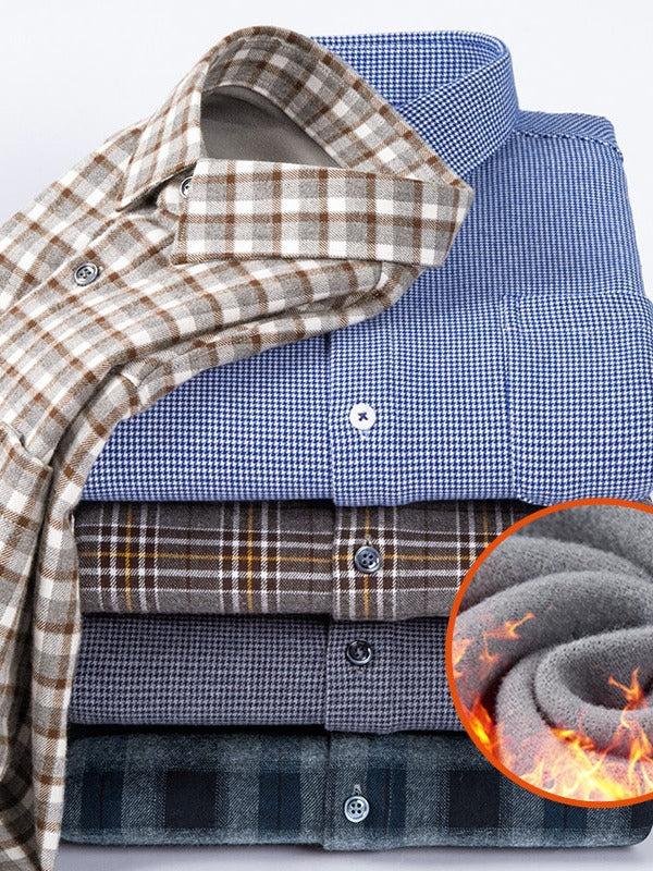 Shangchao quality men's shirt cotton brushed plaid winter fleece-lined thickened casual men's cardigan long sleeve shirt