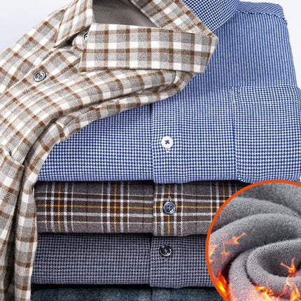 Shangchao quality men's shirt cotton brushed plaid winter fleece-lined thickened casual men's cardigan long sleeve shirt