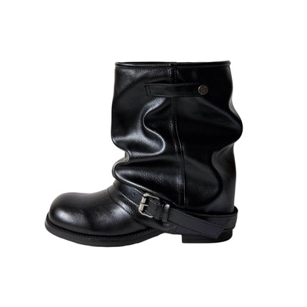 2025 Autumn Women's Short Boots Round Toe Martin Boots with Belt Buckle Fashionable Versatile Height-Increasing Women's Boots Artistic Retro Chunky Heel