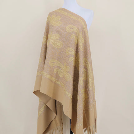 Autumn and Winter 450g Thick Gold Thread Large Cashew Embroidered Flower Scarf Ethnic Style Mother Style Imitation Cashmere Warm Shawl Cloak