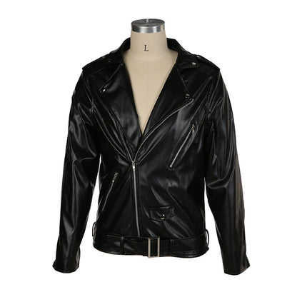 2025 Autumn Foreign Trade Amazon Men's Jacket Wish Fashion Slim High Collar Patchwork Motorcycle Leather Jacket