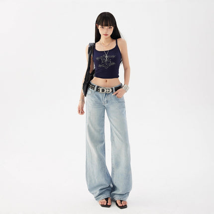 2025 American Retro Low-Waist Loose Hot Girl Straight Pants Versatile Drape Jeans Women's Autumn Long Pants Extended