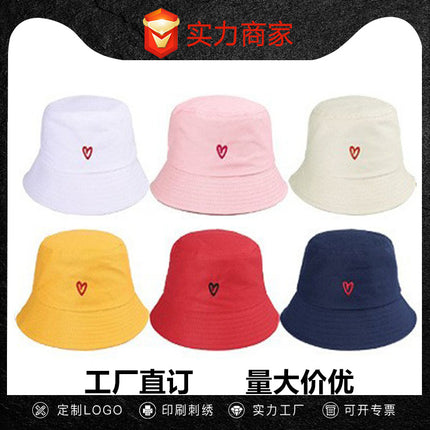 Cross-Border Amazon Love Embroidered Cotton Fisherman Hat for Girls, Outdoor Leisure Sunshade, Personalized Style, Fashionable and Small Face