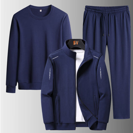 Three-Piece Sports Suit for Middle-Aged and Elderly Men, Spring and Autumn Casual Large Size Sweatshirt, Men's Middle-Aged Men's Plus-Size Suit