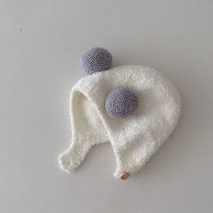 Korean Style Ins Autumn and Winter New Baby Ear Protection Cap Warm Cold-proof Cap Comfortable Baby Double Ball Soft Waxy Baotou Cap Trendy