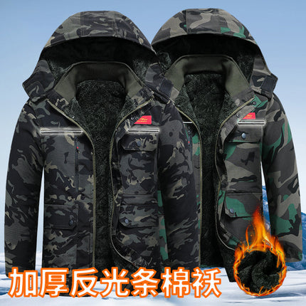 Winter Workwear Thickened Cotton Coat with Fleece, Cold-Resistant, Warm for Cold Storage, Northeast Waterproof, with Hood, Wear-Resistant Large Cotton Jacket