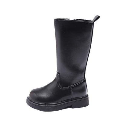 2024 Autumn and Winter New Children's High Boots Korean Style fleece-lined Warm Girls' Leather Boots Fashion Soft Bottom All-match Fashion Boots
