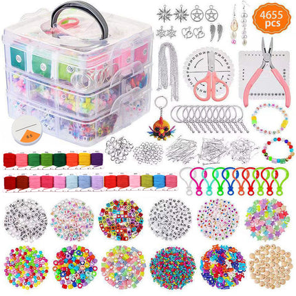 Cross-Border Amazon Four-Layer Box Kidsren's Bracelet Beaded DIY Material Package Set Bracelet Beaded Jewelry Beads