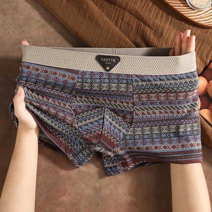 Tiktok Popular Ethnic Style Men's Underwear, American Light Luxury Style Boxer Briefs, Pure Cotton, Comfortable, Breathable, Mid-Waist Four-Corner Briefs