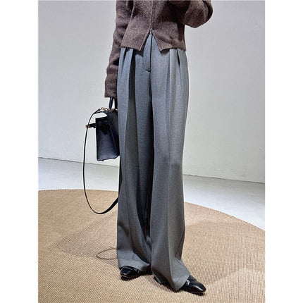 Spring and Autumn New Style Old Money Style Brown Coffee Color Suit Pants for Women, Wide-Leg Pants with Drape Effect, Slimming, Extended Length for Tall Individuals, Straight-Leg Pants