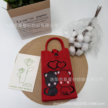 Girl's Heart-Shaped Knitted Crossbody Bag