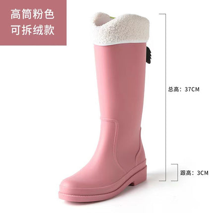 Cross-border New High Rain Shoes Women's Online Popular Fashion Water Boots Solid Color Waterproof Non-slip Warm Outer Wear fleece-lined Warm Boots