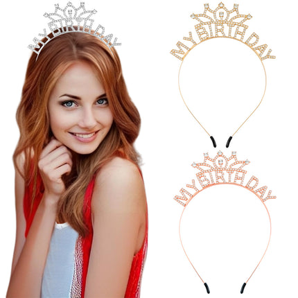 My Birthday Princess Rhinestone Crown Women's Happy Birthday Headband Jewelry Party Decoration Gift