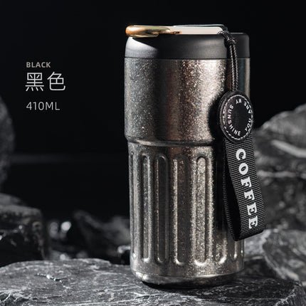 Pure Titanium Insulated Cup with Strap, Coffee Cup, Car-Mounted One-Handed Opening Lid, Antibacterial and Fresh-Keeping Titanium Cup, Fully Titanium Car-Mounted Portable