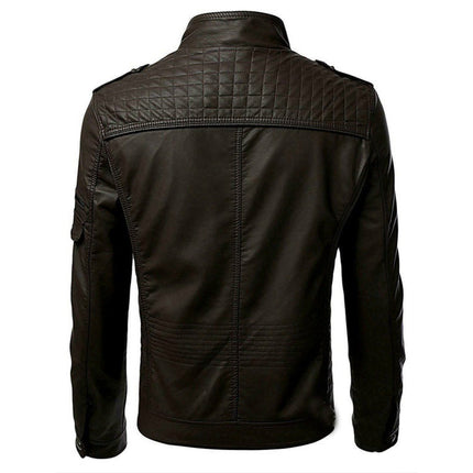 2020 Autumn Casual Foreign Trade Leather Jacket for Men Wish Hot Sale European and American Color Patchwork Stand Collar Top Coat