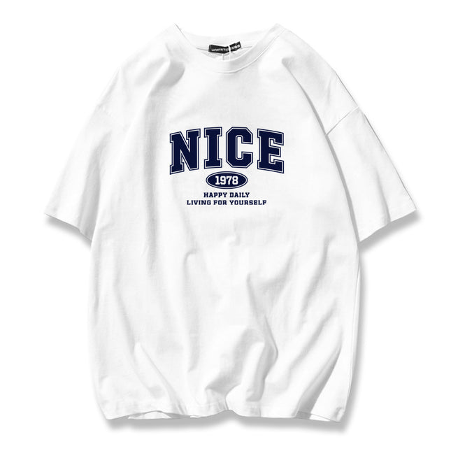 Trendy Autumn Men's Short-Sleeve T-Shirt, Pure Cotton, Round Neck, Plus Size, Loose Fit, Navy Blue