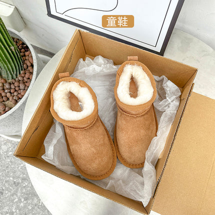 Zhou Dongyu Thickened Wool Snow Boots Cowhide Parent-Child Warm Cotton Shoes Anti-Slip Couple's Northeast Short Boots