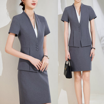 High-end Suit suit Women's Short-sleeved Summer New Tooling Hotel Front Desk Temperament Work Clothes Professional Thin Suit