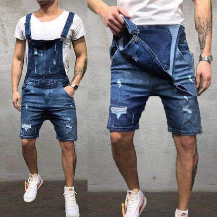 Men's Fashionable Jeans Trousers Cross-Mirror Denim Pants Shorts Wish Tear Strap