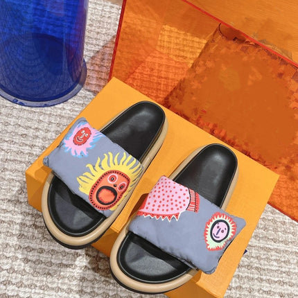 2023 Summer New Style Platform Thick Bottom Pumpkin Velcro Outer Wear Lazy Flip-Flops Embroidered Casual Flat Sandals