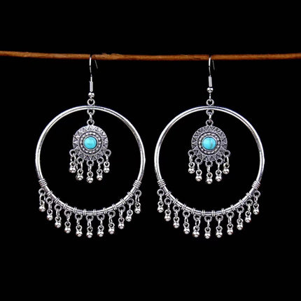 Bohemian Turquoise Earrings European and American Retro Owl Geometric Dreamcatcher Feather Tassel Earrings Women