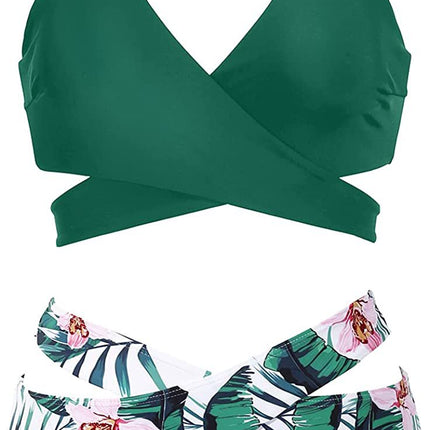 Cross-border New European and American Women's Split Swimsuit Floral Color-matching High Waist Cross-AliExpress Bikini Bikini