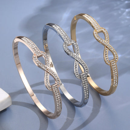 Cross-Border Popular Fashion Classic Zinc Alloy Full Diamond High-End Watch with Women's Open Bracelet Bracelet