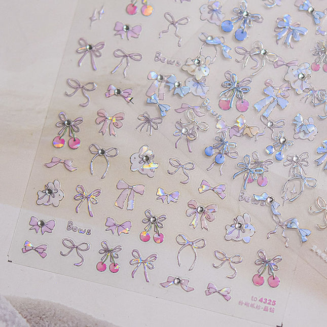 Crystal Diamond Shell Light Blue Pink Bow Nail Art Sticker Tomoni Japanese Style 5D Cherry Nail Sticker Decoration