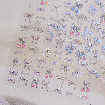 Crystal Diamond Shell Light Blue Pink Bow Nail Art Sticker Tomoni Japanese Style 5D Cherry Nail Sticker Decoration