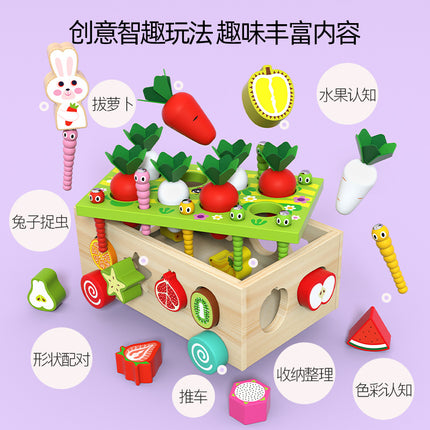 Children's Educational Toys Farm Carrot Pulling Toy Shape Matching Building Blocks Intelligence Car Baby 1-3 Years Old 2 Gifts