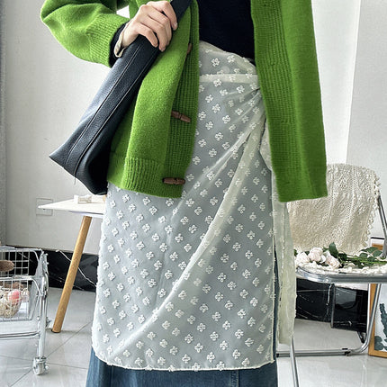 Drop pool knitted ~ stacked mesh skirt women's Korean new one-piece skirt curtain blouse hem lace fart curtain