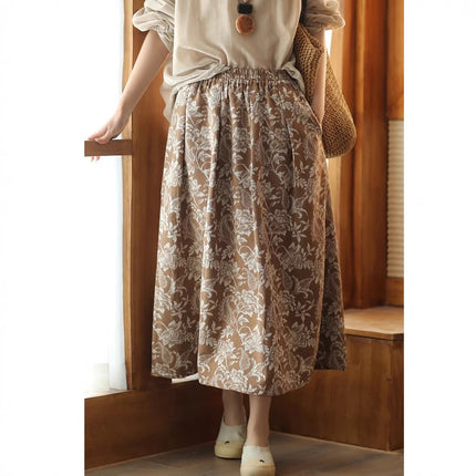Japanese and Korean-style High-end Jacquard Skirt 2025 Spring and Summer New Cotton and Linen Hip Covering Slimming Waist A- Line Skirt Mid-length Skirt