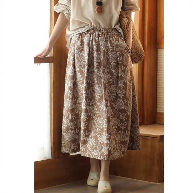 Japanese and Korean-style High-end Jacquard Skirt 2025 Spring and Summer New Cotton and Linen Hip Covering Slimming Waist A- Line Skirt Mid-length Skirt