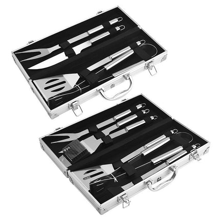 Small tube handle aluminum box grill suit BBQ outdoor barbecue tools suit stainless steel small tube handle barbecue utensils