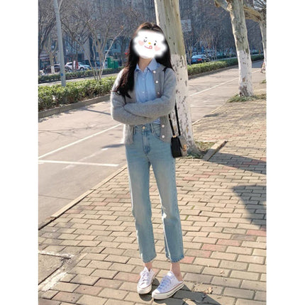 Autumn 2023 Korean women's clothing can be worn with salt and sweet for small people fashion casual knitted cardigan two-piece suit