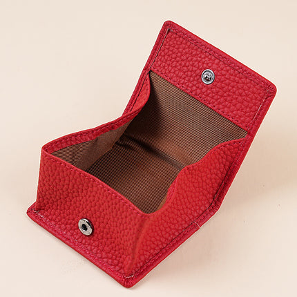 Mini Japanese-Style Genuine Leather Coin Purse for Women, Simple Short Coin Pouch with Pebbled Texture, Ultra-Thin Coin Storage Pouch for Women