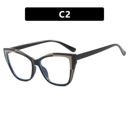 Color-Blocked Cat-Eye Flat Mirror Anti-Blue Light 2024 New Glasses Frame for Women, Versatile European and American Fashion Glasses Frame